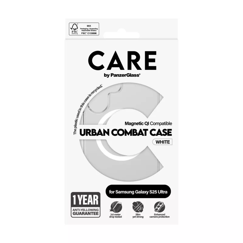 PanzerGlass CARE™ by ® Urban Combat Case Transparent w. White Qi Compatible Samsung Galaxy S25 Ultra