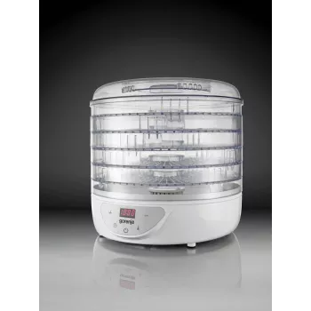 Food dehydrator Gorenje FDK 24 DW — transparent white, Ø31 cm grate, 240 W, max 70°C