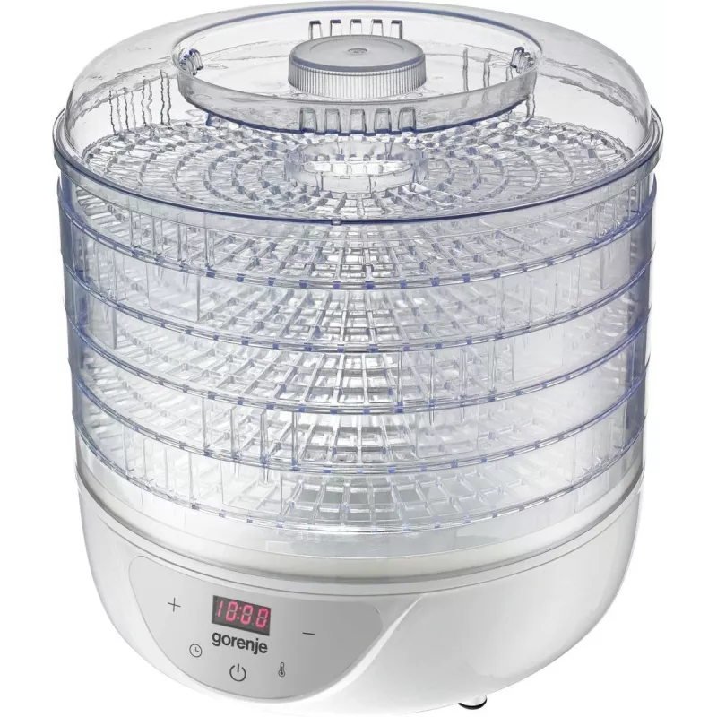 Food dehydrator Gorenje FDK 24 DW — transparent white, Ø31 cm grate, 240 W, max 70°C