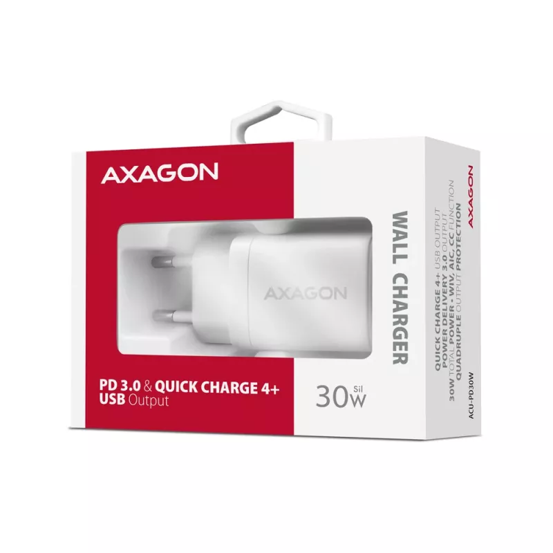 Wall Charger Axagon ACU-PD30W 1x QC3.0/AFC/FCP/PD Type-C 30W White