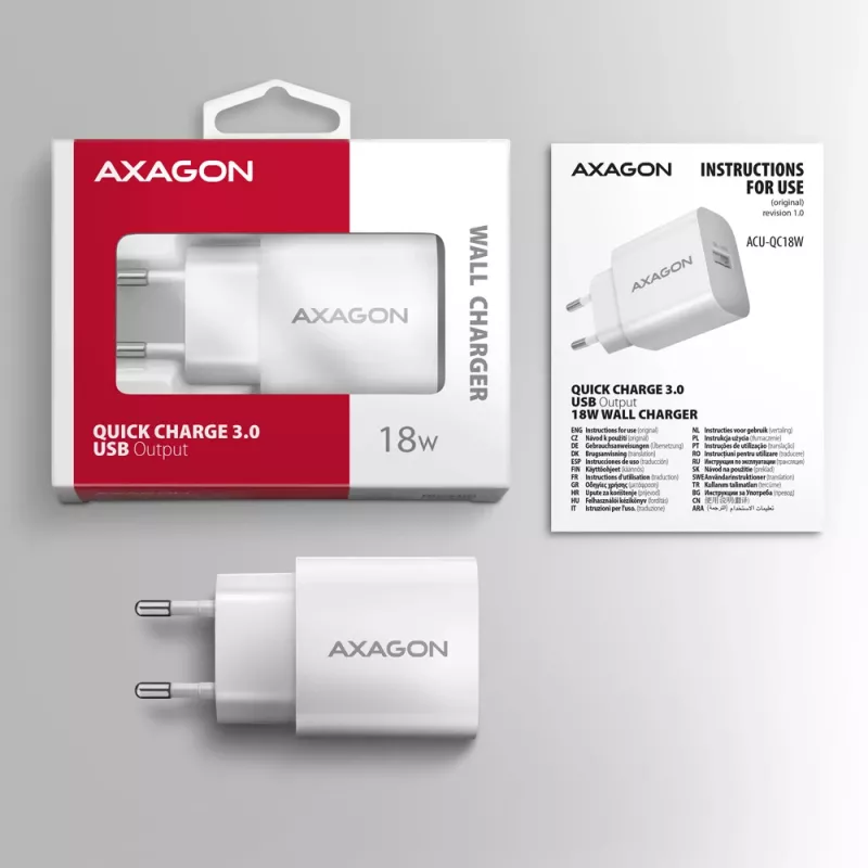 Axagon ACU-QC18W QC3.0 1xOUTPUT wall charger 18W