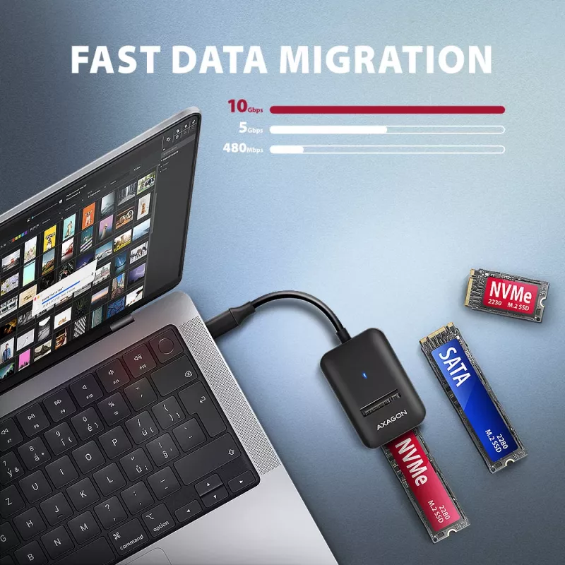 Axagon ADM2-CM USB-C Adapter M.2 NVMe SATA 10Gbps Black