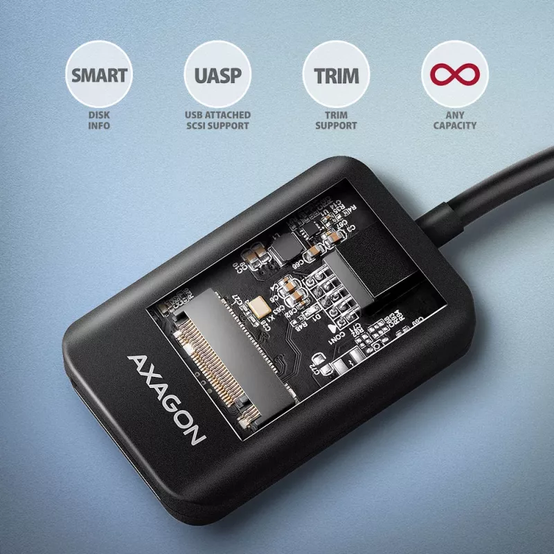 Axagon ADM2-CM USB-C Adapter M.2 NVMe SATA 10Gbps Black