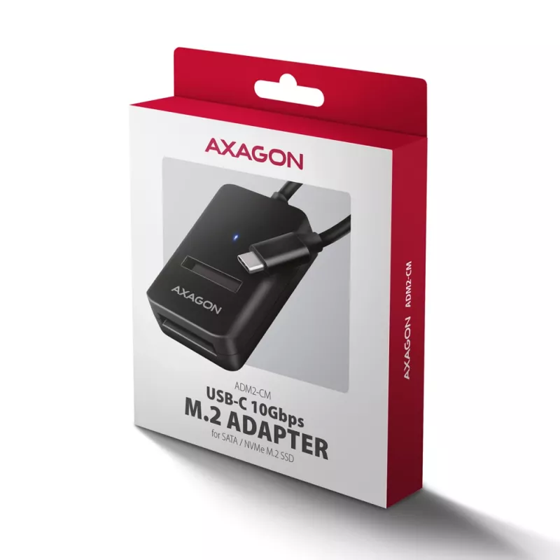 Axagon ADM2-CM USB-C Adapter M.2 NVMe SATA 10Gbps Black