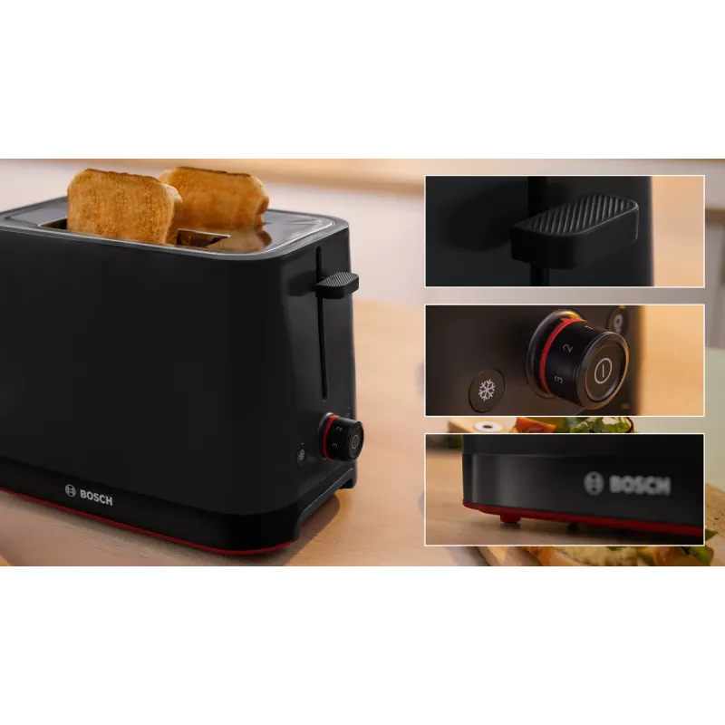 Toaster Bosch TAT3M123 2-slice, 950 W, black, rotary control, defrost & reheat