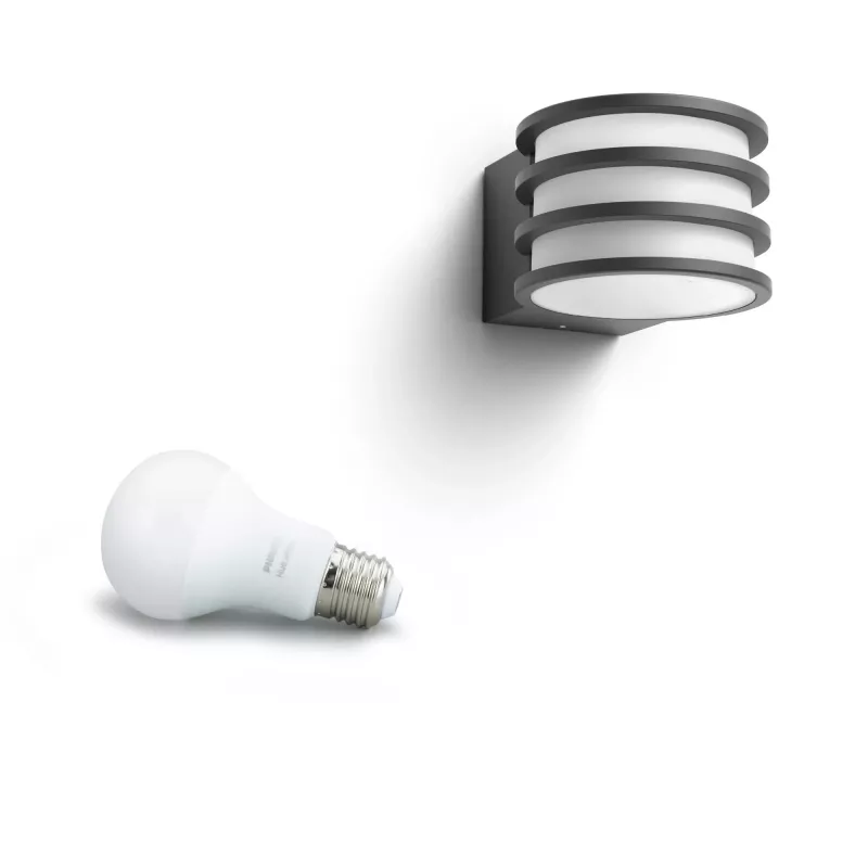 Philips Hue White Lucca Outdoor wall light, Smart wall light, Bluetooth/Zigbee, Anthracite, LED, Aluminium, E27