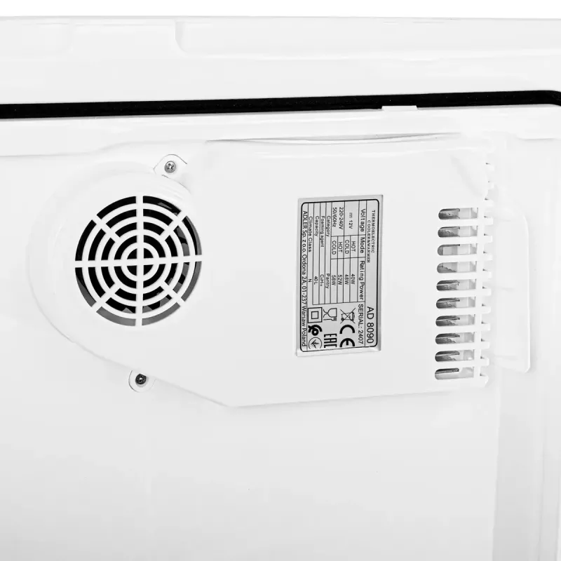 Portable cooler Adler AD 8090 — 40 L 12 V car fridge, Peltier cooling, 220–240 V mains, wheels