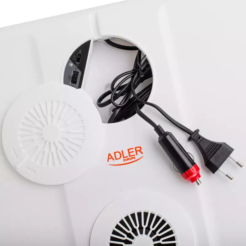 Portable cooler Adler AD 8090 — 40 L 12 V car fridge, Peltier cooling, 220–240 V mains, wheels