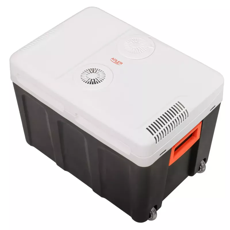 Portable cooler Adler AD 8090 — 40 L 12 V car fridge, Peltier cooling, 220–240 V mains, wheels