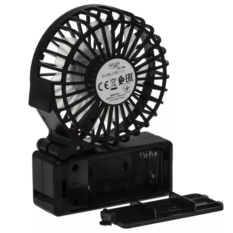 Desk fan Adler AD 7336 — foldable mini fan, 6.5 cm diameter, 1 speed, black