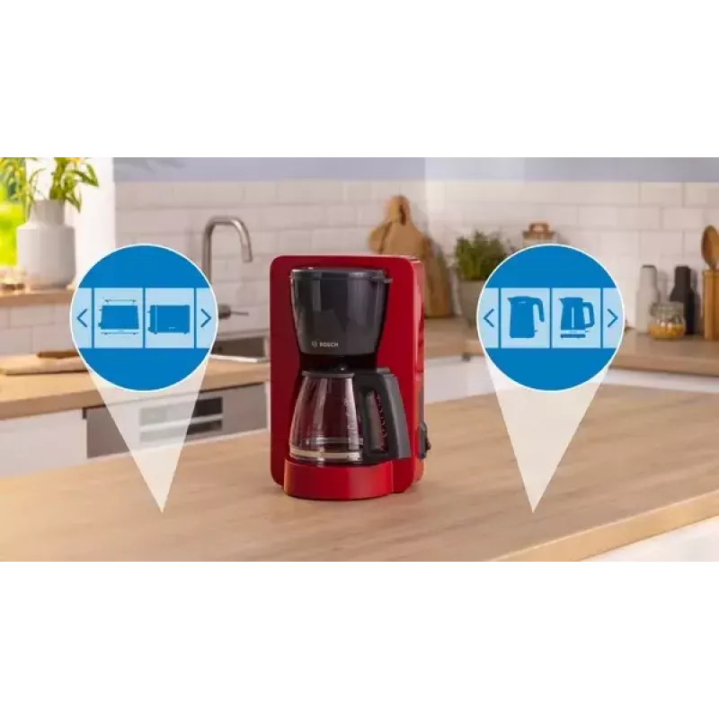 Drip coffee maker Bosch TKA2M114 — 1.25 L water tank, 15-cup, red