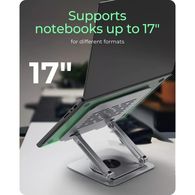Laptop stand RAIDSONIC IB-NH300-R, aluminium, silver, fits 17 inch (43.2 cm), 360° rotation, 280×230×550 mm