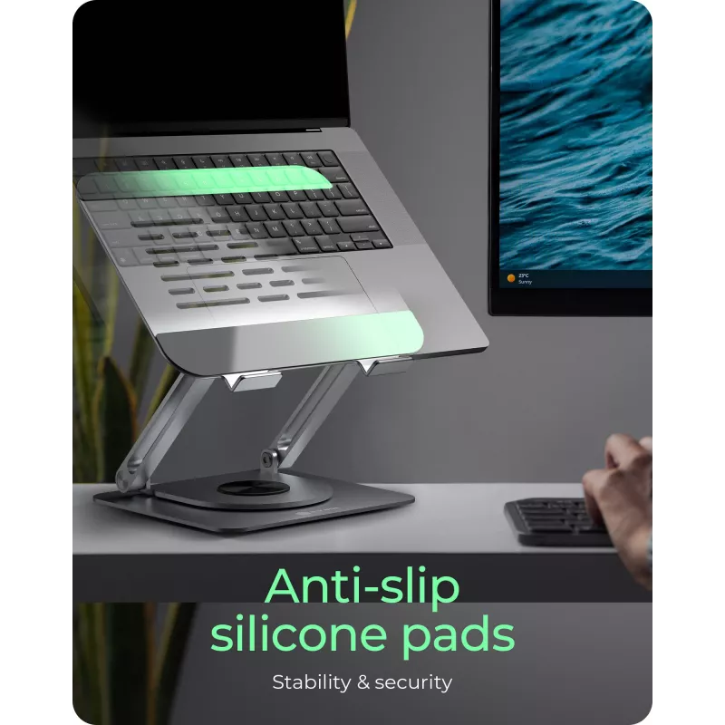 Laptop stand RAIDSONIC IB-NH300-R, aluminium, silver, fits 17 inch (43.2 cm), 360° rotation, 280×230×550 mm