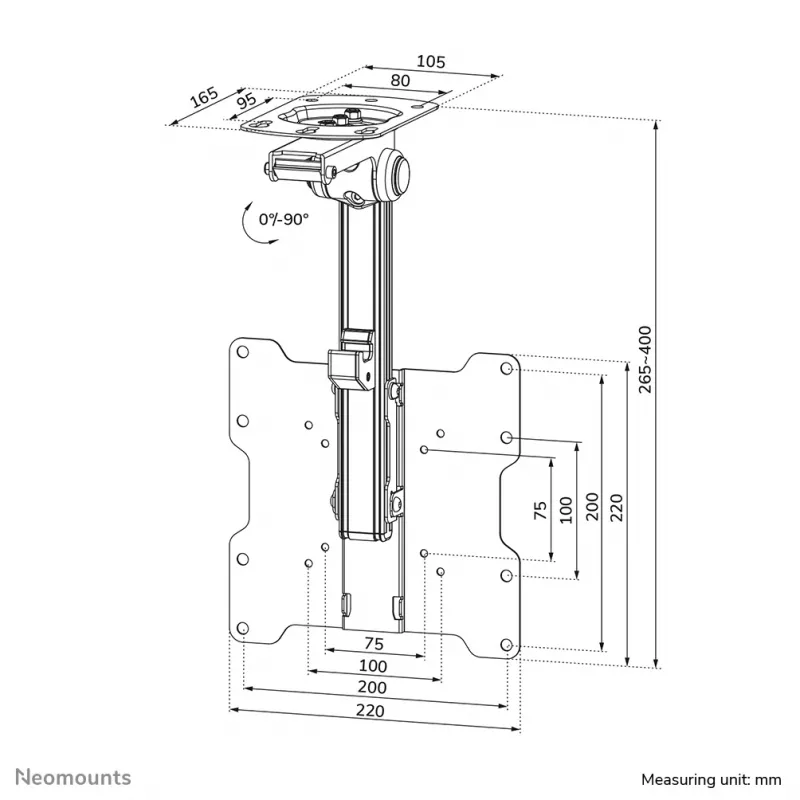 Neomounts FPMA-C020BLACK Monitor/TV mount ceiling 10-40 inch - h 26,5-40 cm