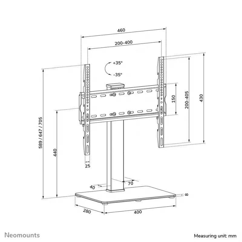 Neomounts DS45-430BL14 TV stand 32-55 inch- swivel, 139.7 cm (55 inch), 100 x 100 mm, 400 x 400 mm, -35 - 35°, Steel, Black