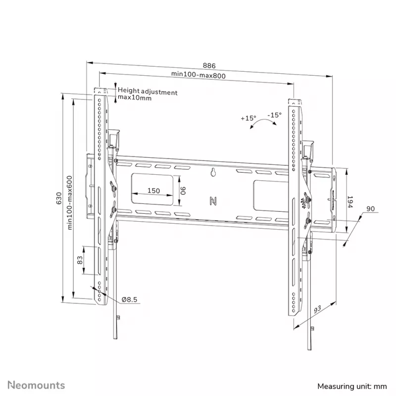 Neomounts heavy duty tv wall mount 125 kg 43-98 inch VESA 100x100-800x600