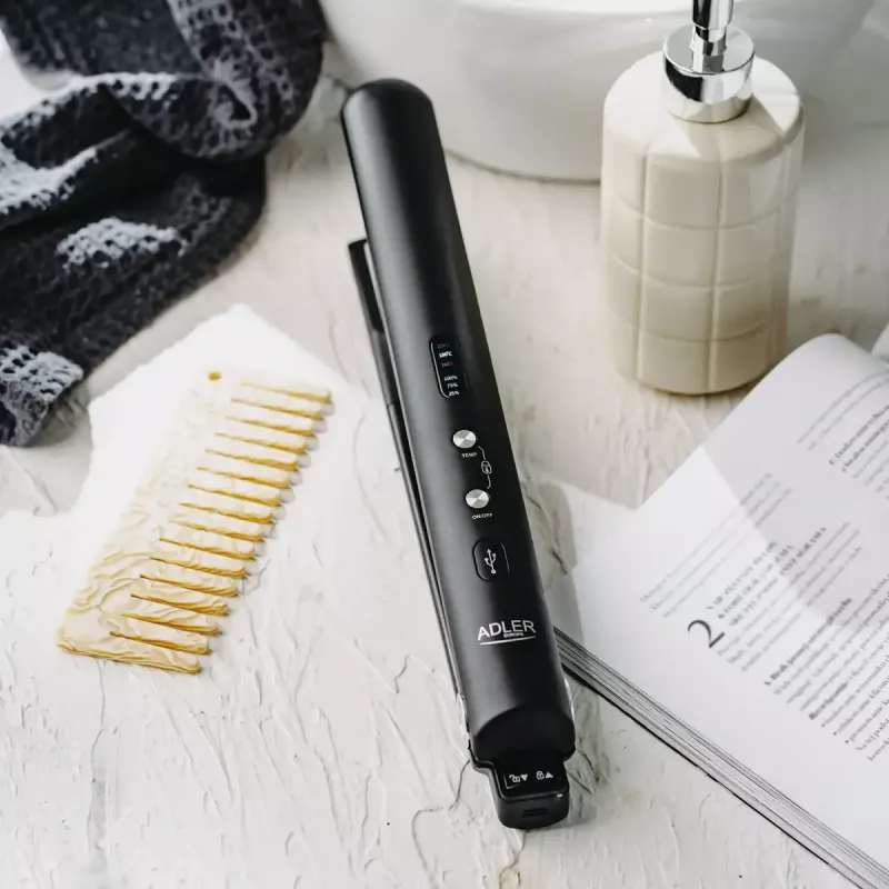 Cordless Hair Straightener Adler AD 2327 — Ceramic Heating System, 160–220 °C, USB Charging