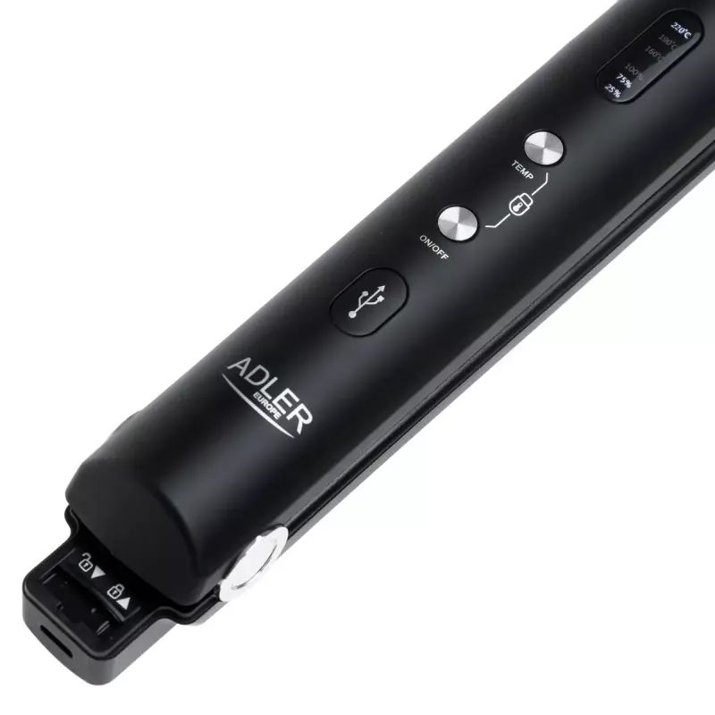 Cordless Hair Straightener Adler AD 2327 — Ceramic Heating System, 160–220 °C, USB Charging