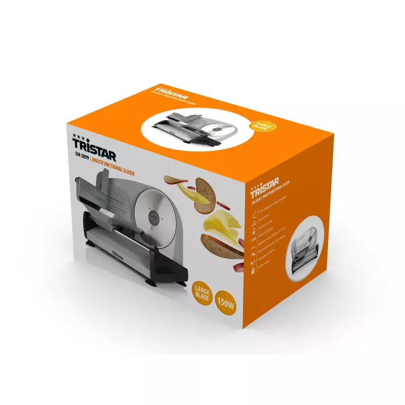 Electric Slicer Tristar EM-2099 — 150 W, max slice 1.5 cm, compact 270×435×285 mm, black/silver