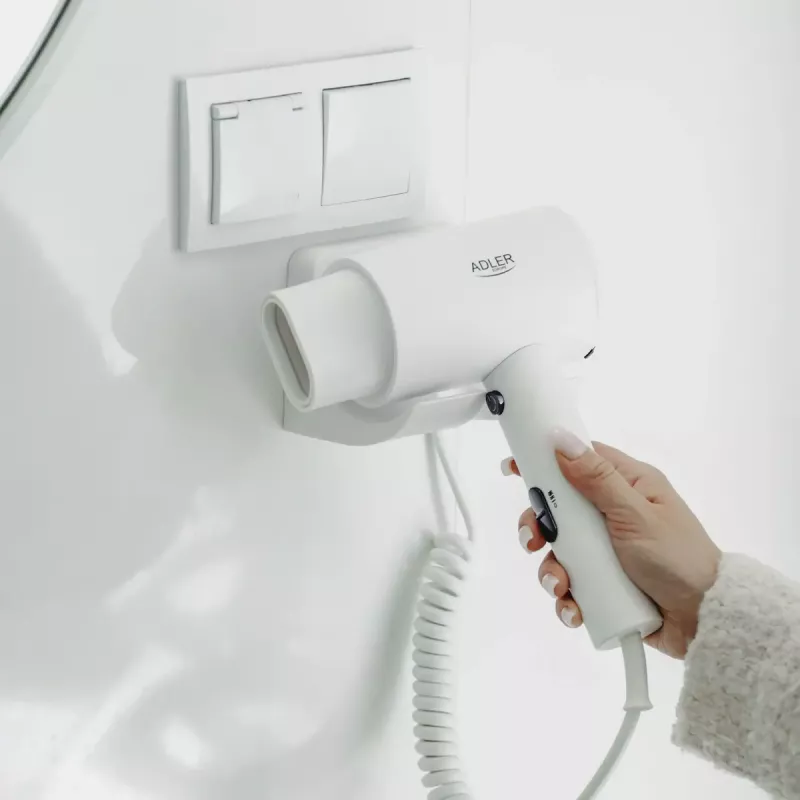 Wall-mount hair dryer Adler AD 2285 — 2000 W, 3 temperature settings, cool shot, white