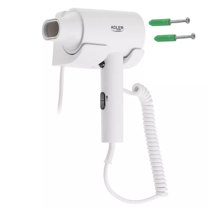 Wall-mount hair dryer Adler AD 2285 — 2000 W, 3 temperature settings, cool shot, white