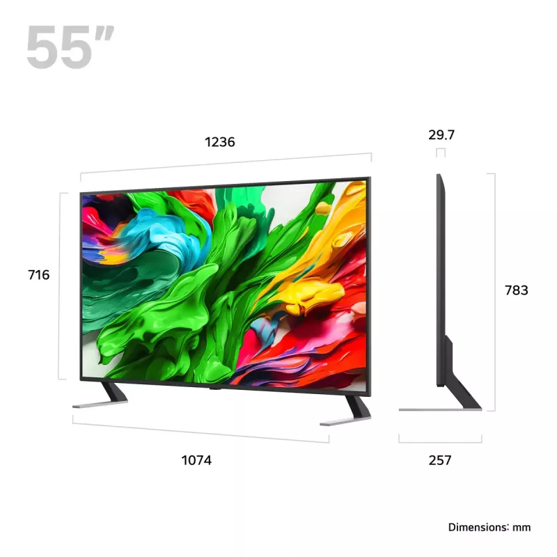TV LG 55QNED85A3C 55 inch 4K QNED evo Smart TV, WebOS, Motion Pro, Wi‑Fi, Ethernet, DVB-T/T2, Black