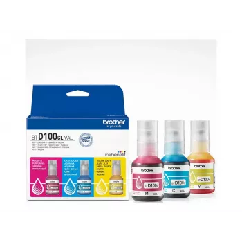 Ink bottles Brother BTD100CLVAL magenta, cyan, yellow — original colour ink, 5000 pages yield
