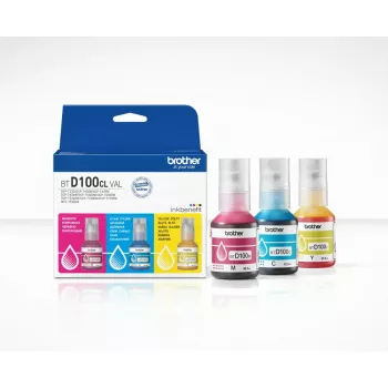 Ink bottles Brother BTD100CLVAL magenta, cyan, yellow — original colour ink, 5000 pages yield