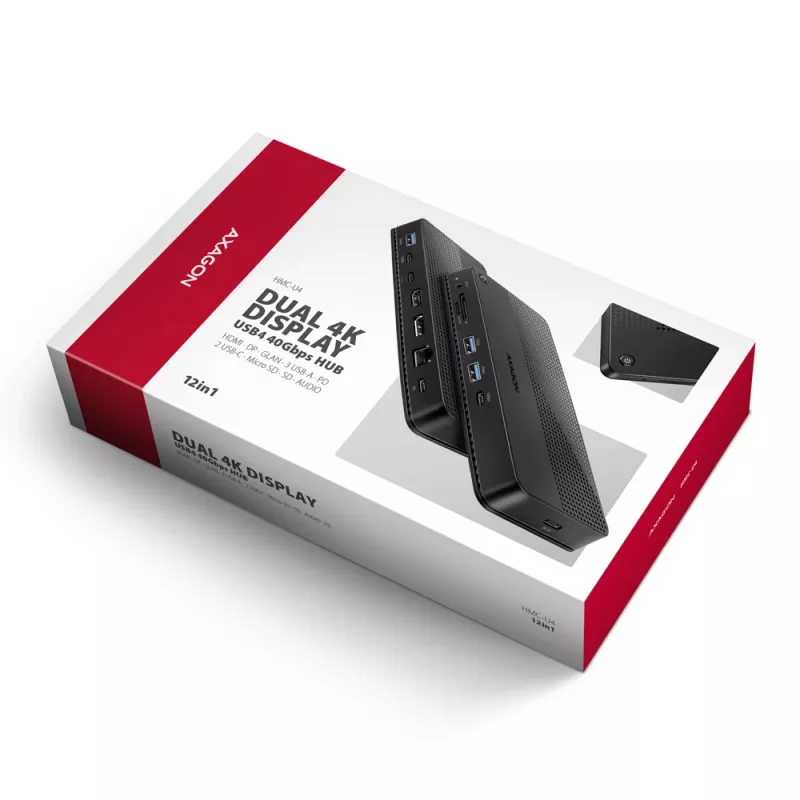 Axagon HMC-U4 USB4 dock, 3x USB-A, 2x USB-C, HDMI & DP 8K/30Hz, RJ-45, SD/mSD, audio, PD 100W