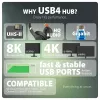 Axagon HMC-U4 USB4 dock, 3x USB-A, 2x USB-C, HDMI & DP 8K/30Hz, RJ-45, SD/mSD, audio, PD 100W