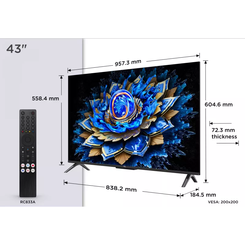 TCL T69C 43T69C TV 109.2 cm (43 inch) 4K Ultra HD Smart TV Wi-Fi Black 350 cd/m²
