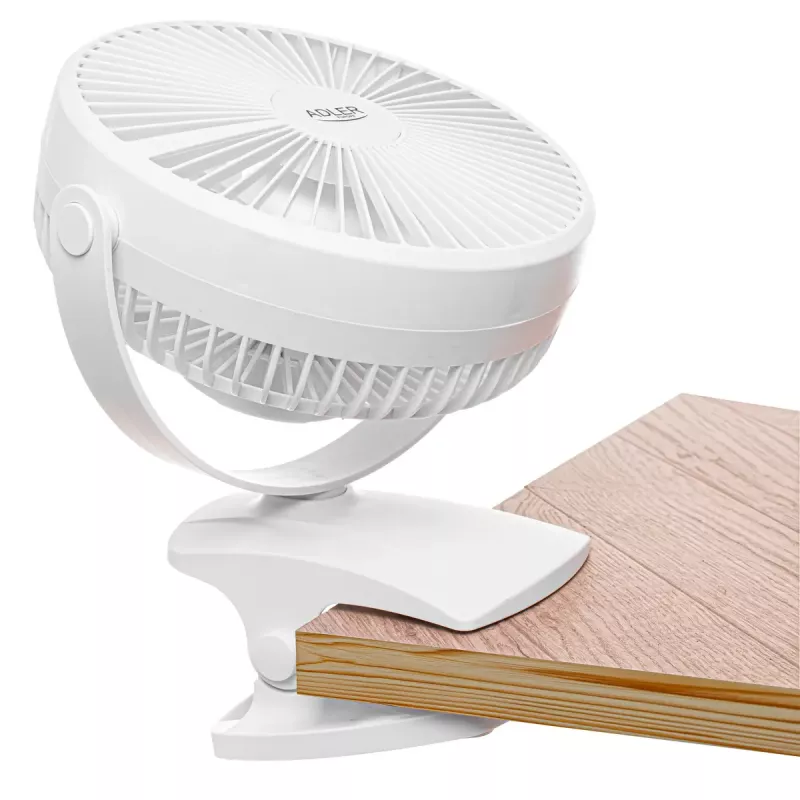 Clip-on Rechargeable Desk Fan Adler AD 7342 — 15.5 cm, 3 speeds, oscillation, 5 W