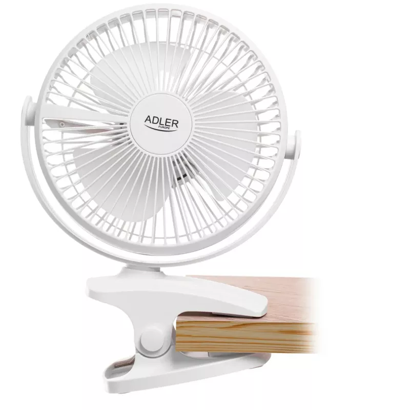 Clip-on Rechargeable Desk Fan Adler AD 7342 — 15.5 cm, 3 speeds, oscillation, 5 W