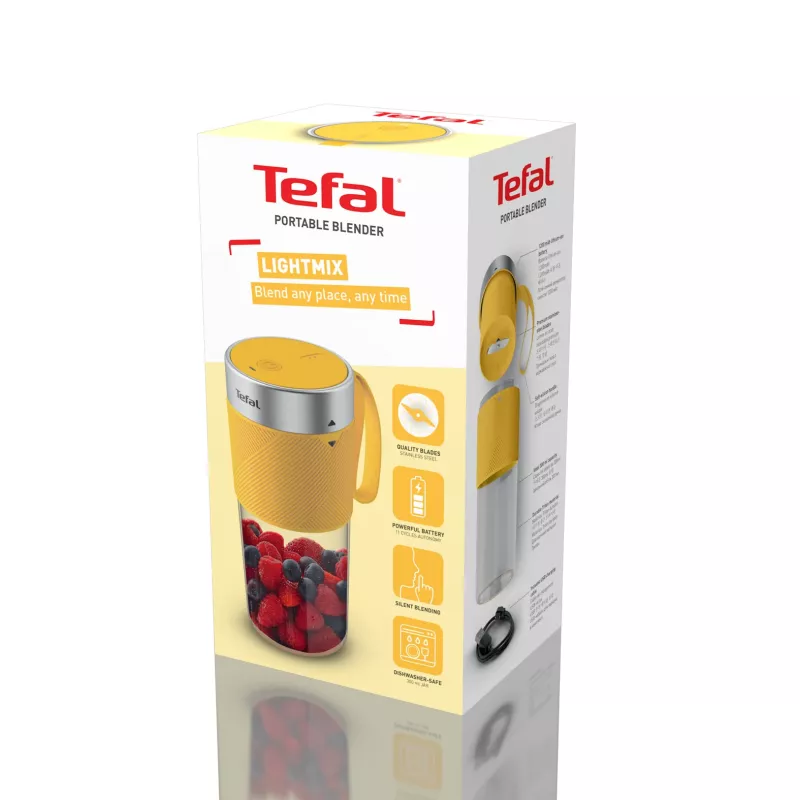 Portable blender Tefal Lightmix BL1C0230 — 0.3 L, rechargeable Li‑Ion 1200 mAh, stainless steel/yellow