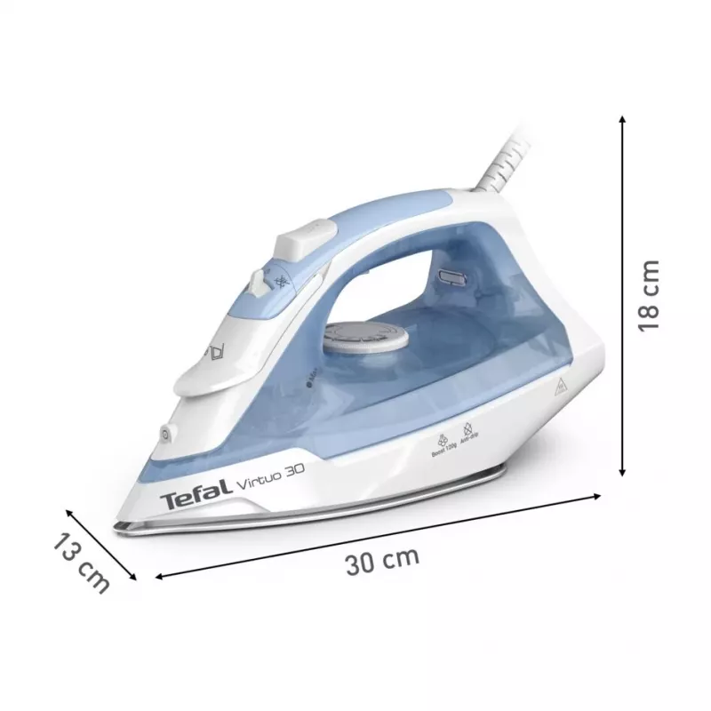 Tefal Virtuo 30 FV2C41E0 iron Dry & Steam iron Ceramic soleplate 2000 W Blue, White