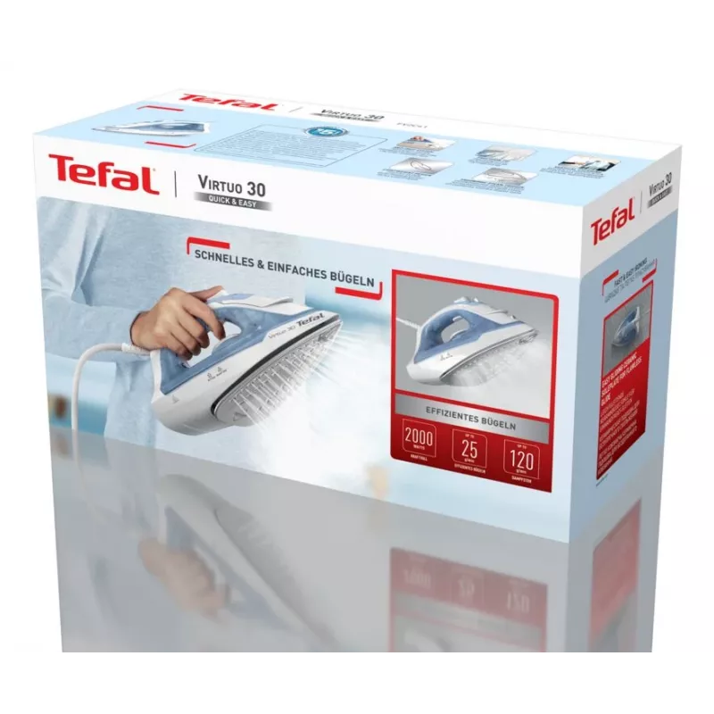 Tefal Virtuo 30 FV2C41E0 iron Dry & Steam iron Ceramic soleplate 2000 W Blue, White