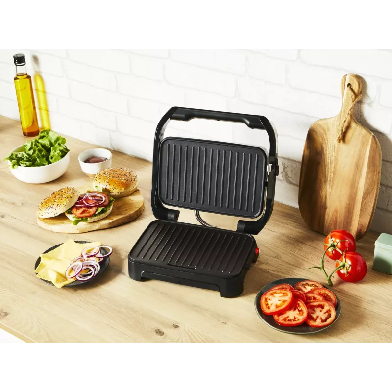 Contact grill Tefal Inicio Compact GC270D10 — rectangular 1000W, grate top, black/stainless steel