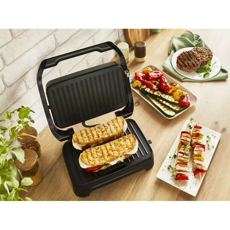 Contact grill Tefal Inicio Compact GC270D10 — rectangular 1000W, grate top, black/stainless steel