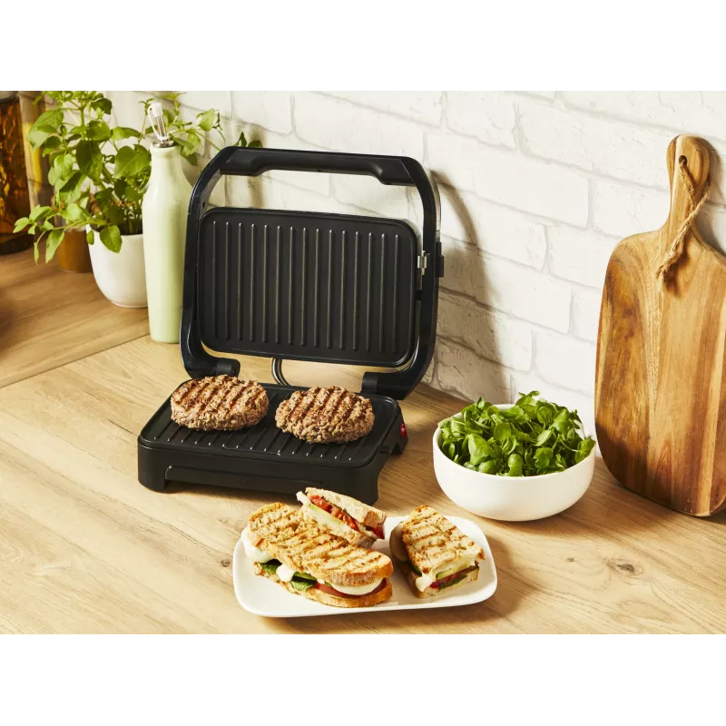 Contact grill Tefal Inicio Compact GC270D10 — rectangular 1000W, grate top, black/stainless steel