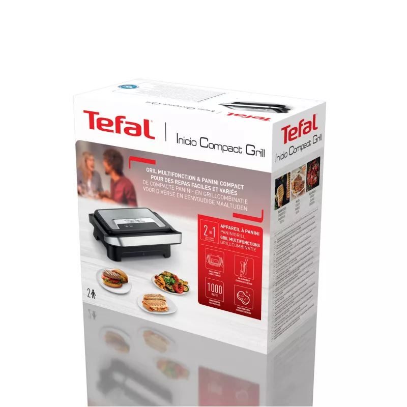 Contact grill Tefal Inicio Compact GC270D10 — rectangular 1000W, grate top, black/stainless steel