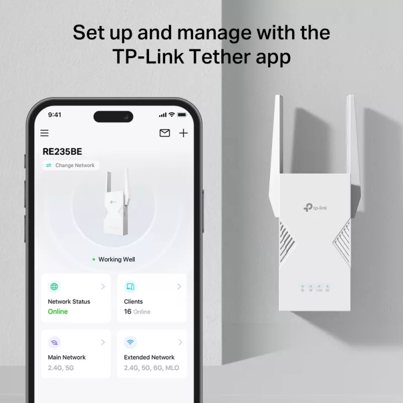Network transmitter & receiver TP‑LINK BE3600 2882 Mbit/s, Dual‑band 2.4/5 GHz, 1× RJ‑45, White