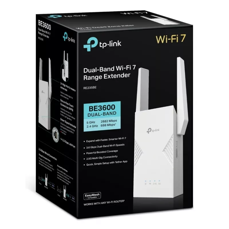 Network transmitter & receiver TP‑LINK BE3600 2882 Mbit/s, Dual‑band 2.4/5 GHz, 1× RJ‑45, White