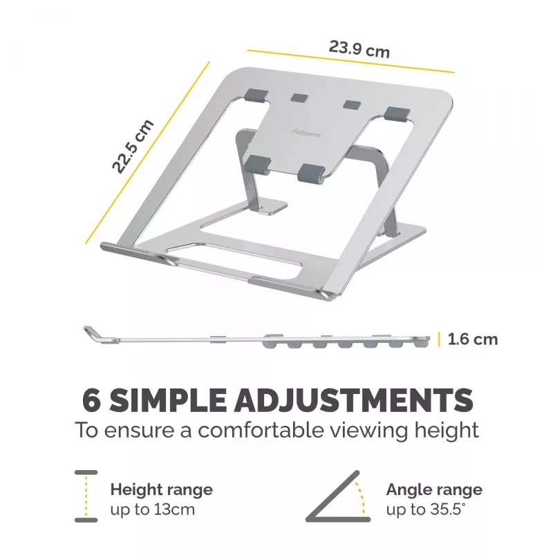 Fellowes Alumia Laptop Riser Portable Laptop Stand Max Size 15 inch Max Weight 5kg Silver