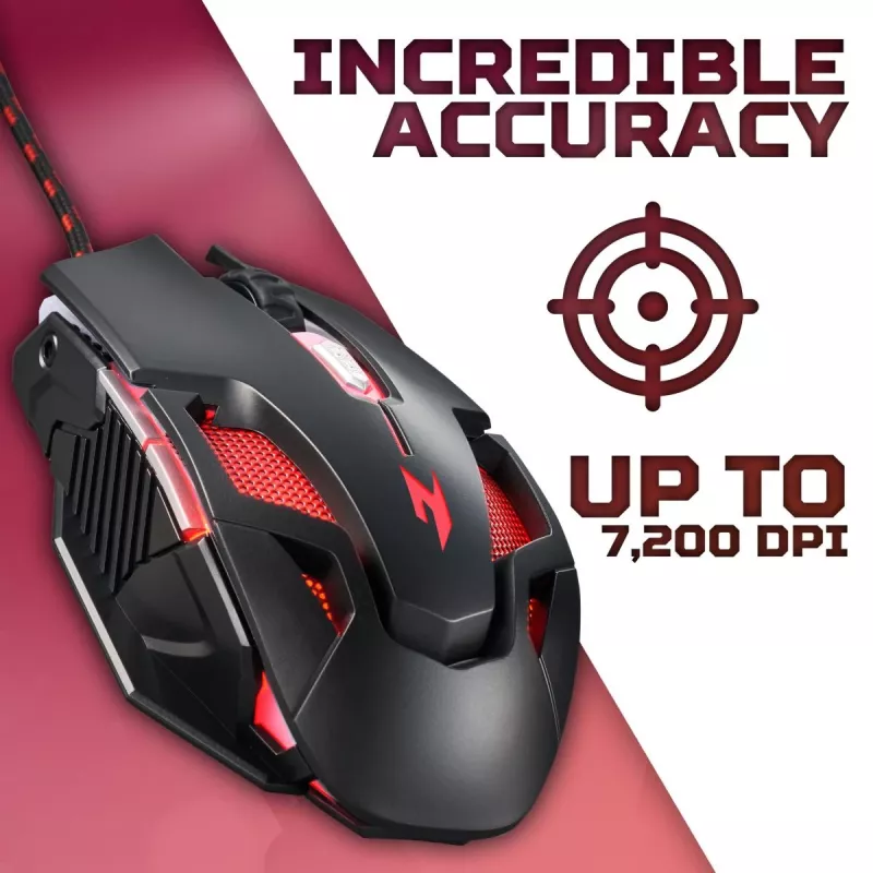 Gaming mouse Acer Nitro NMW200 — ambidextrous, optical 7200 DPI, 7 buttons, USB Type-A, black