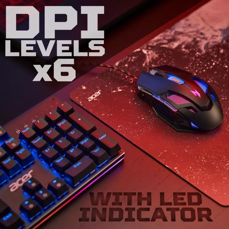 Gaming mouse Acer Nitro NMW200 — ambidextrous, optical 7200 DPI, 7 buttons, USB Type-A, black