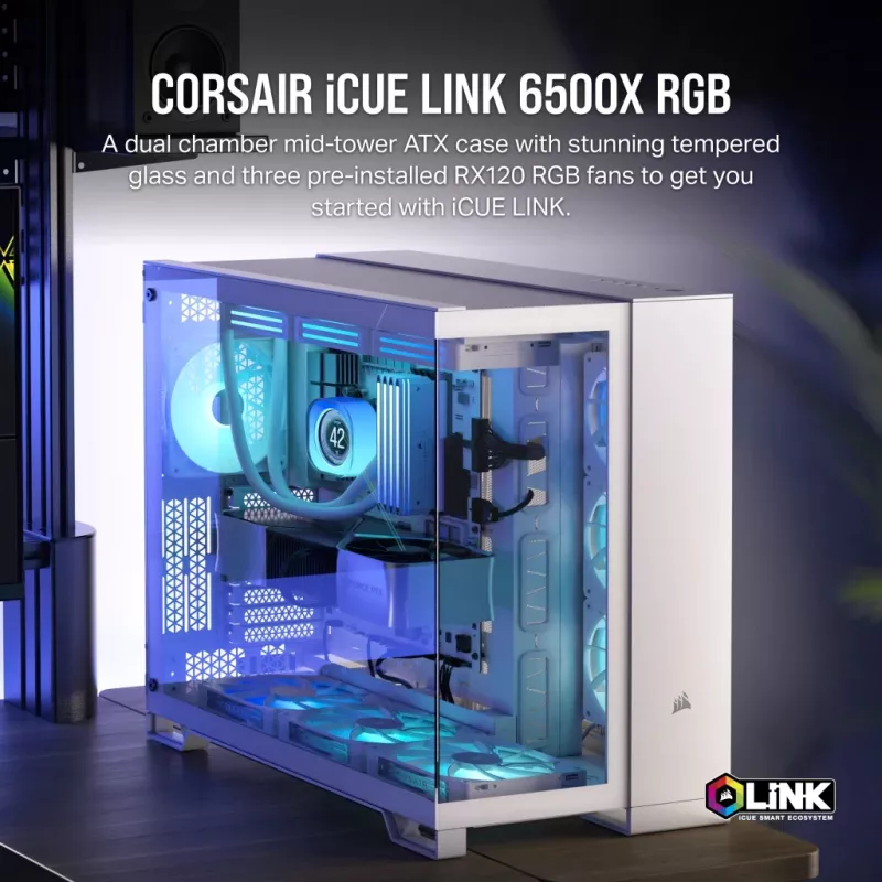CORSAIR Pc Case - Icue Link 6500x RGB Mid-tower Dual Chamber White