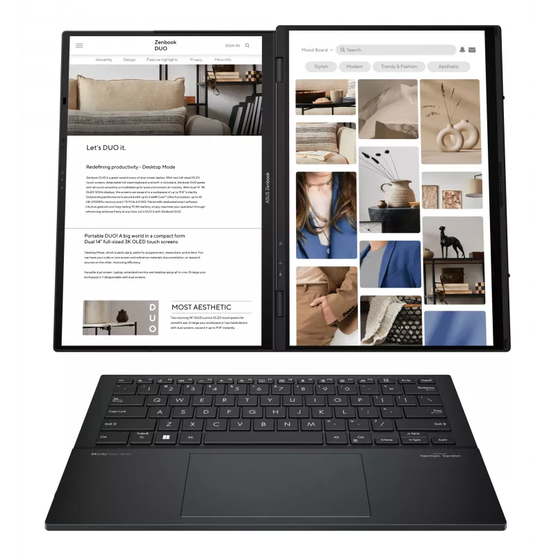 ASUS Zenbook Duo UX8406CA-PZ009W Intel Core Ultra 9 285H Hybrid (2-in-1) 35.6 cm (14 inch) Touchscreen 3K 32 GB LPDDR5x-SDRAM 2 TB SSD Wi-Fi 7 (802.11be) Windows 11 Home Grey