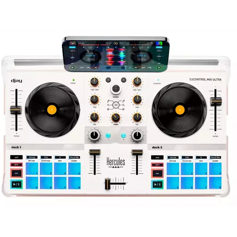 DJ controller Hercules DJControl Mix Ultra - white, mobile Bluetooth controller