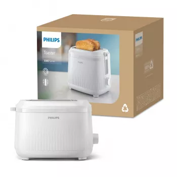Philips 3000 series Toaster, 2 slice(s), White, Metal, Buttons, Rotary, 900 W, 220-240 V
