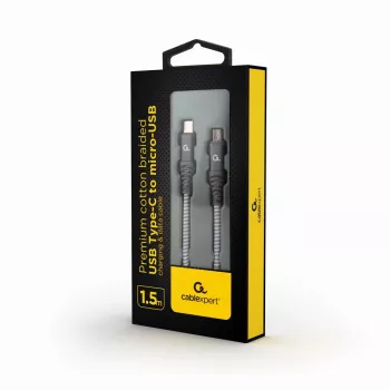 GEMBIRD Premium Cotton Braided USB Type-C to micro-USB Charging & Data Cable, 1.5m - Grey